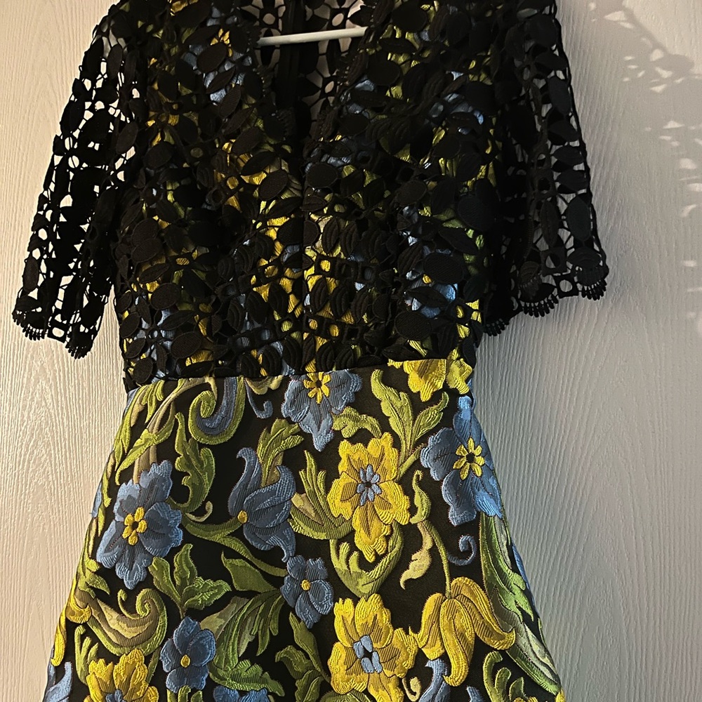 Gold and Blue Floral Lace Dress